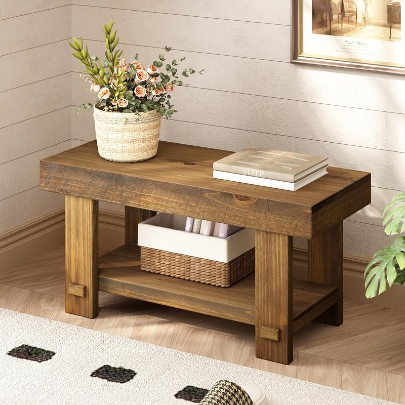 Solid Wood Entryway Bench 31.5" - Farmhouse Narrow Shoe & Storage Bench (Variation: 31.5")