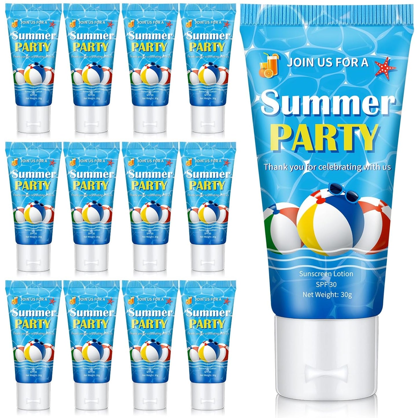 12-Pack SPF 30 Mini Sunscreen Lotion - Travel Size, Water Resistant, Perfect for Wedding Favors & Summer Gifts