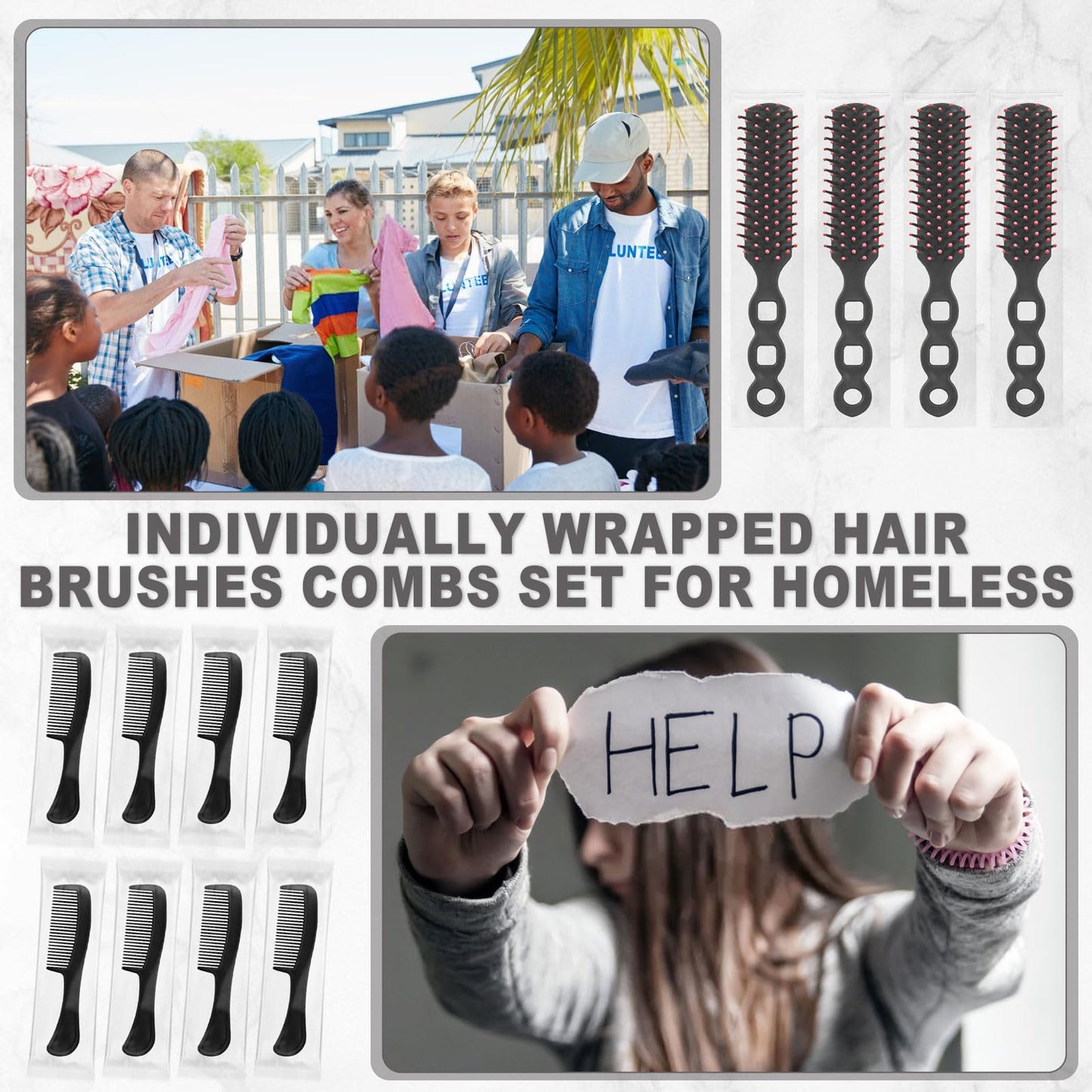 Hair Brush and Combs Bulk Individually Wrapped for Homeless,Disposable Hair Combs Bulk Hair Brushes Detangling Hairbrush for Women Shelter Nursing Hotel Church Charity Supplies50