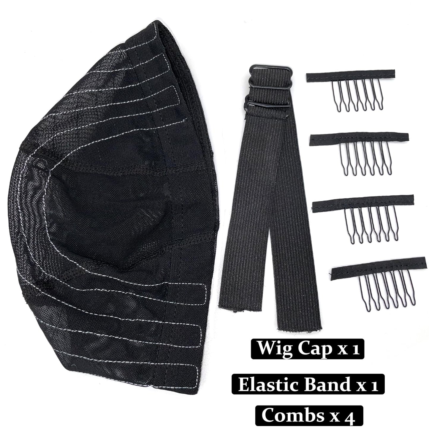 Atimiaza Wig Cap with Guideline Map for Wig Making, Stretchable Mesh Dome Caps with 1 Elastic Band and 4 Wig Combs for Beginners Sewing Wig (Small: 19"-20", 4 * 4 Closure)