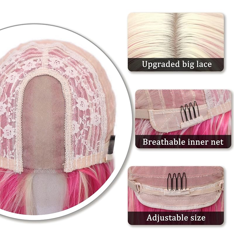 Pink Blonde 28 Inch Wavy Lace Front Wig - Long Synthetic Hair for Women, Variation: Pink Blonde+28 Inch