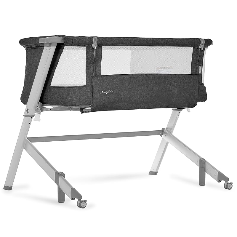 Dream On Me Skylar Bassinet & Bedside Sleeper - Black, Adjustable Height