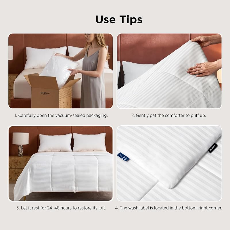 Bedsure Lightweight Duvet Insert Queen 88x88 150GSM Down Alternative - White Stripe
