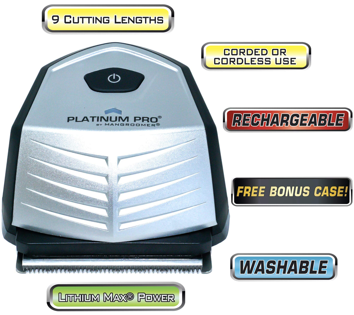 MANGROOMER - PLATINUM PRO New Self-Haircut Kit and Advanced Hair Clippers with Lithium Max Battery, 9 Length Guards and Included Bonus Storage Case, 2 Piece Set