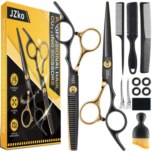 Hair Cutting Scissors Shears Kit, 6.7”Barber Shears, Professional Thinning Shears for Hair Cutting & Haircut Scissors for Barber/Salon/Home/Men/Women/Kids/Adults Shear Sets (Black)