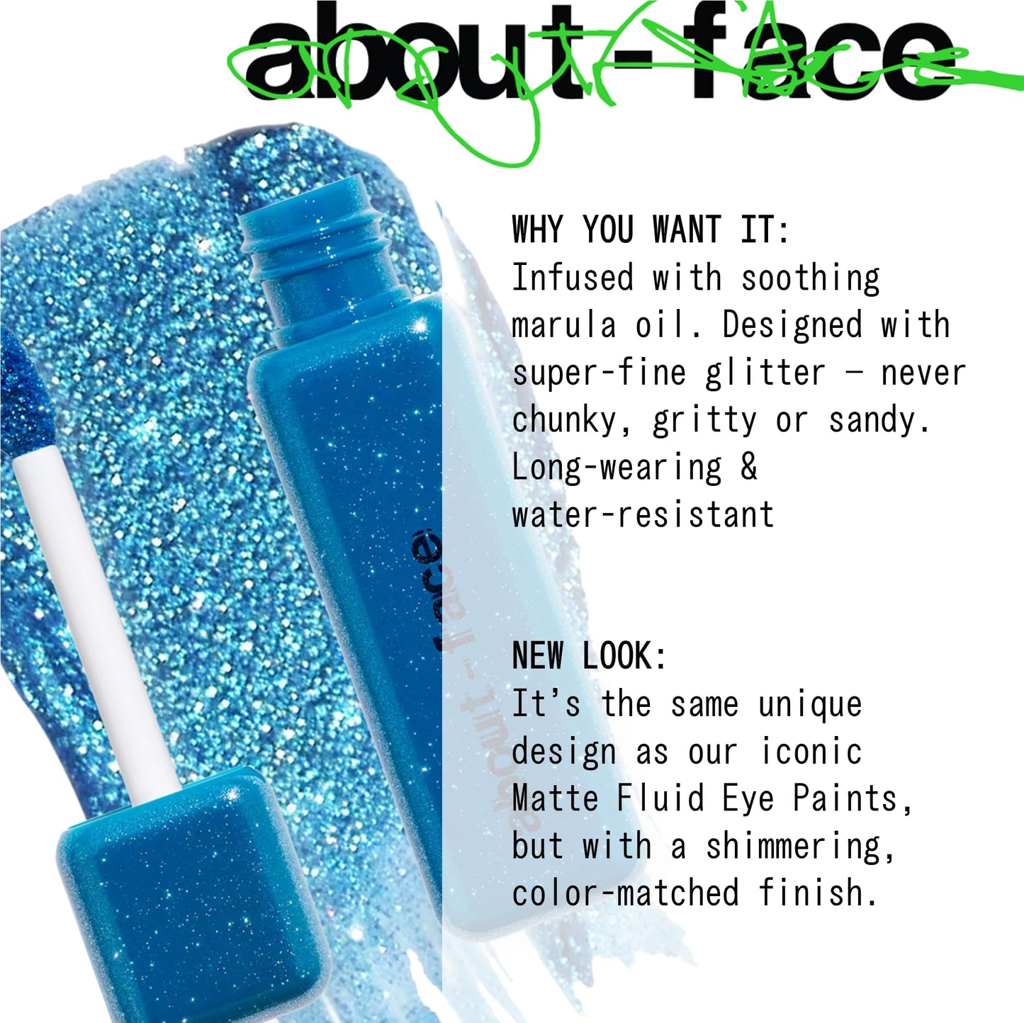 About-face Fractal Glitter Eye Paint Above Santorini – Smudge-Proof, Long-Lasting Liquid Eyeshadow – Intense Sparkle with Mousse Texture – Vegan, Cruelty-Free – 0.13oz (Sapphire)