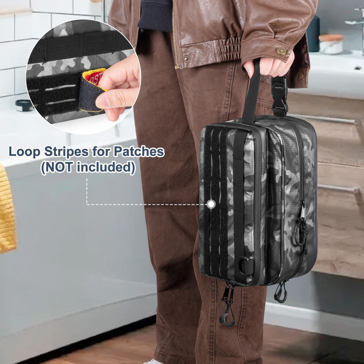 Prokva Toiletry Travel Bag for Men Tactical Hygiene Bag, Shaving Kit Toiletries Organizer Dopp Kit with Large Capacity, Black Camo(Empty Bag Only)