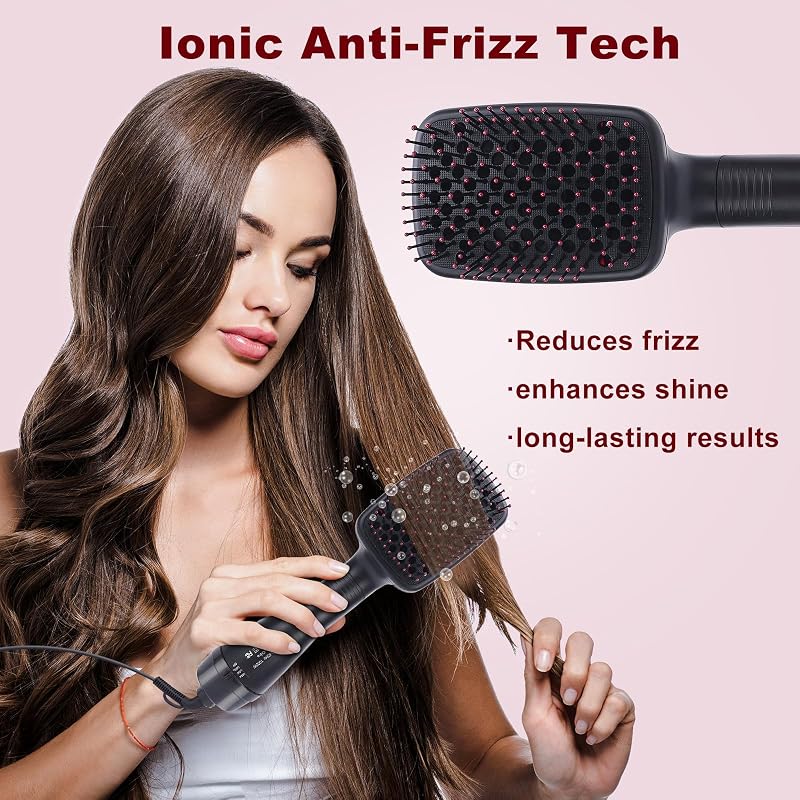 2-in-1 Hair Dryer Brush Straightener with Negative Ions for Smooth, Frizz-Free Hair