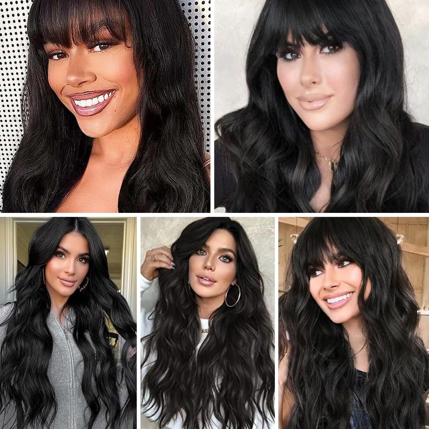 HAIRCUBE Black Wig with Bangs for Women Long Wavy Hair Wig Black Wig Curly Wavy Synthetic Wigs for Girls Daily Party Use