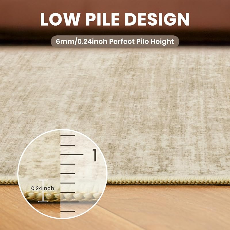 Beige Brown 8x10 Area Rug - Modern Abstract Washable, Non-Slip Backing