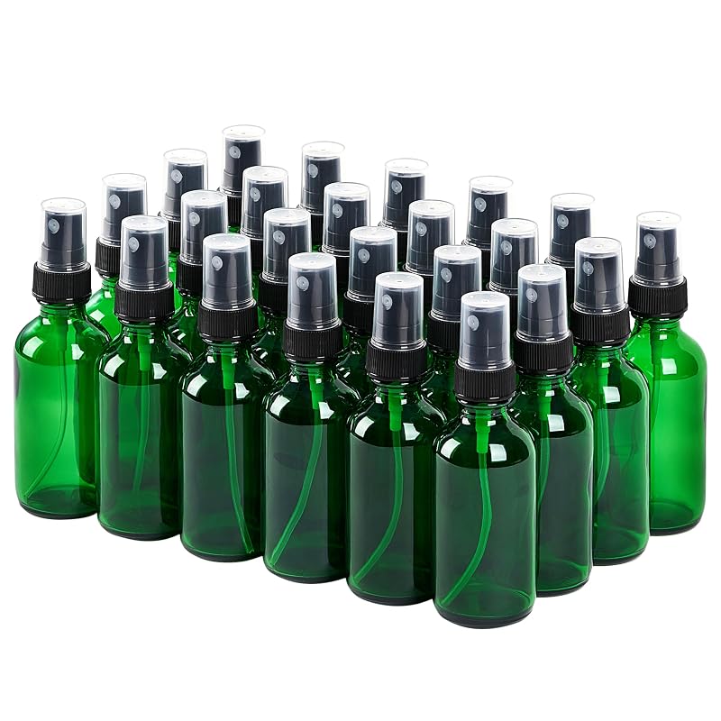 2 oz Glass Spray Bottles Set - Reusable Fine Mist Sprayers, Leak-Proof & Portable (Green, 24pcs) - Skin Care & Perfume