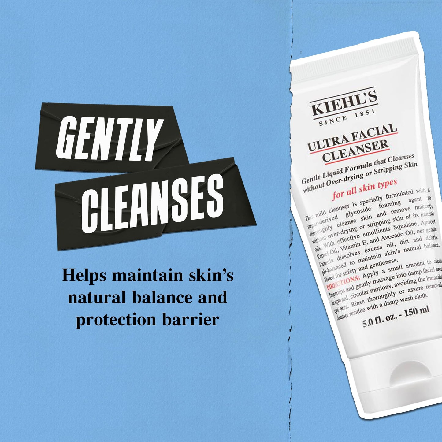 Kiehl's Ultra Facial Cleanser, Lightweight Foamy Facial Cleanser, Enriched Formula that Replenishes Skin Barrier, Gently Exfoliates and Moisturizes, Suitable for All Skin Types - 5 fl oz