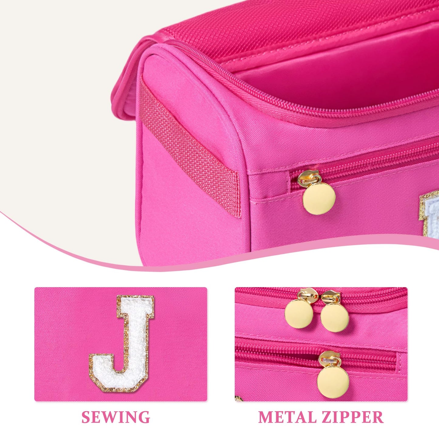 COSHAYSOO Cool First Communion Confirmation Gifts Baptism Dance Recital Trip Favor Gifts for Women Teen Girls Travel, Monogrammed Initial Hanging Toiletry Bag Waterproof Toiletries Hot Pink Letter J