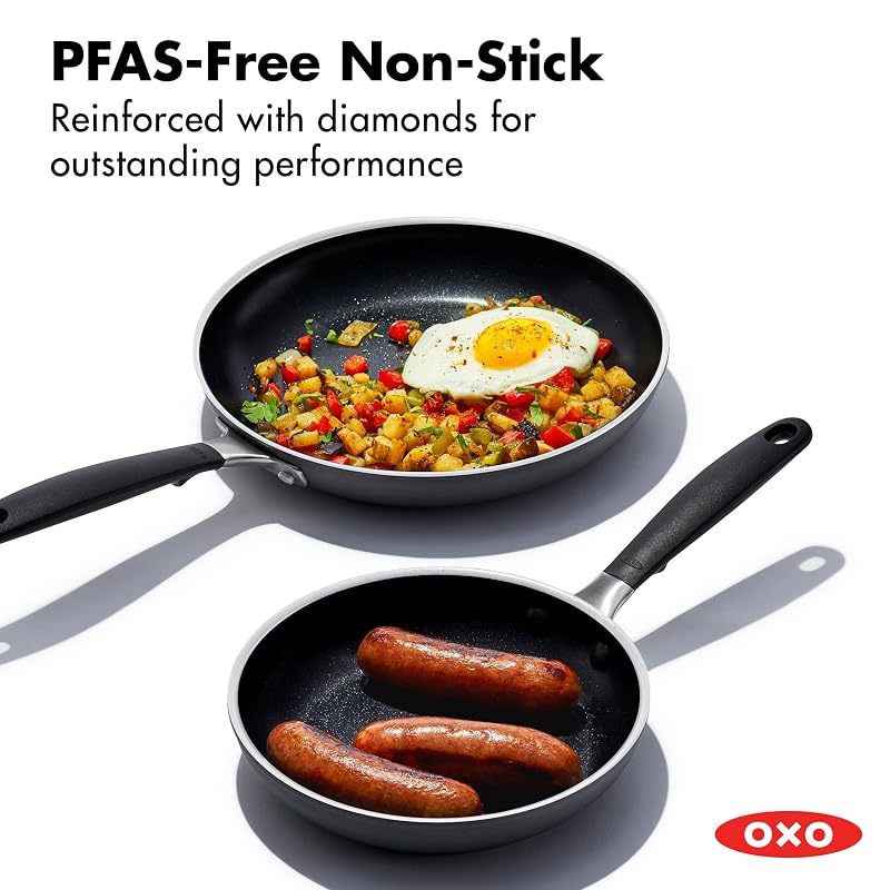 OXO 8" & 10" Nonstick Frying Pan Set — PFAS-Free Diamond Ceramic Skillets, Oven & Dishwasher Safe, Stay-Cool Silicone Handles