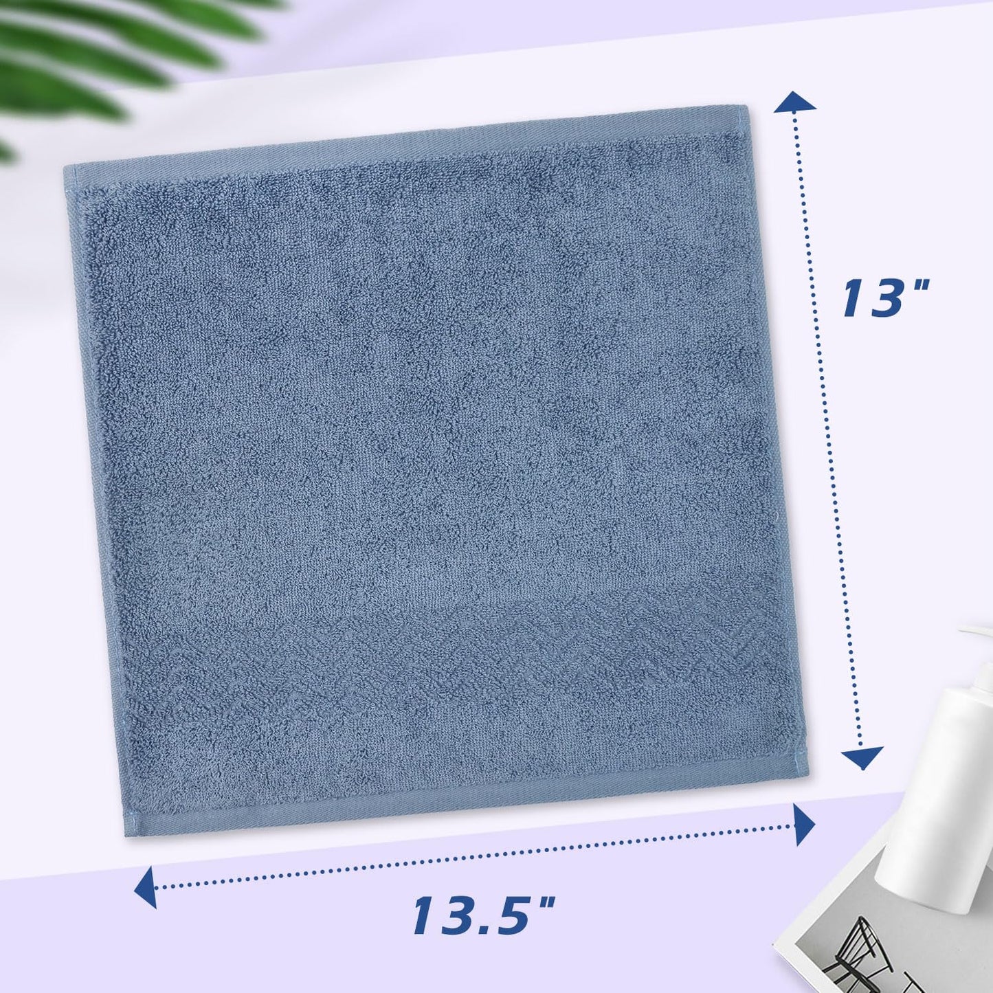 Cleanbear Cotton Washcloths Bath Wash Cloth Set 13 x 13 Inches, 6-Pack Face Cloths with 3 Colors