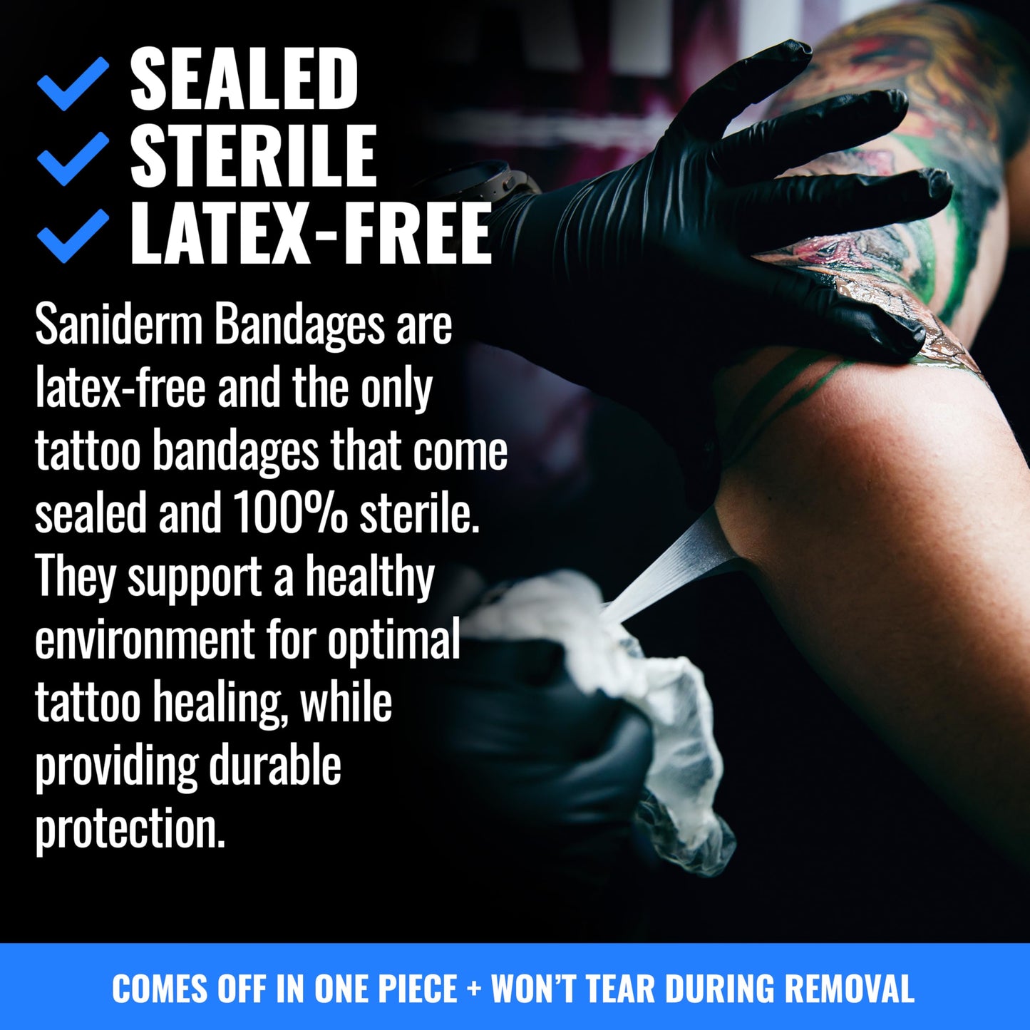 Saniderm Flex Tattoo Aftercare Bandage (New) (3 Pack, 6 in x 8 in) – Convenient, Faster Tattoo Healing and Protection – Sterile, Waterproof, Ultra Flexible, Tattoo Aftercare Wrap – Matte Finish