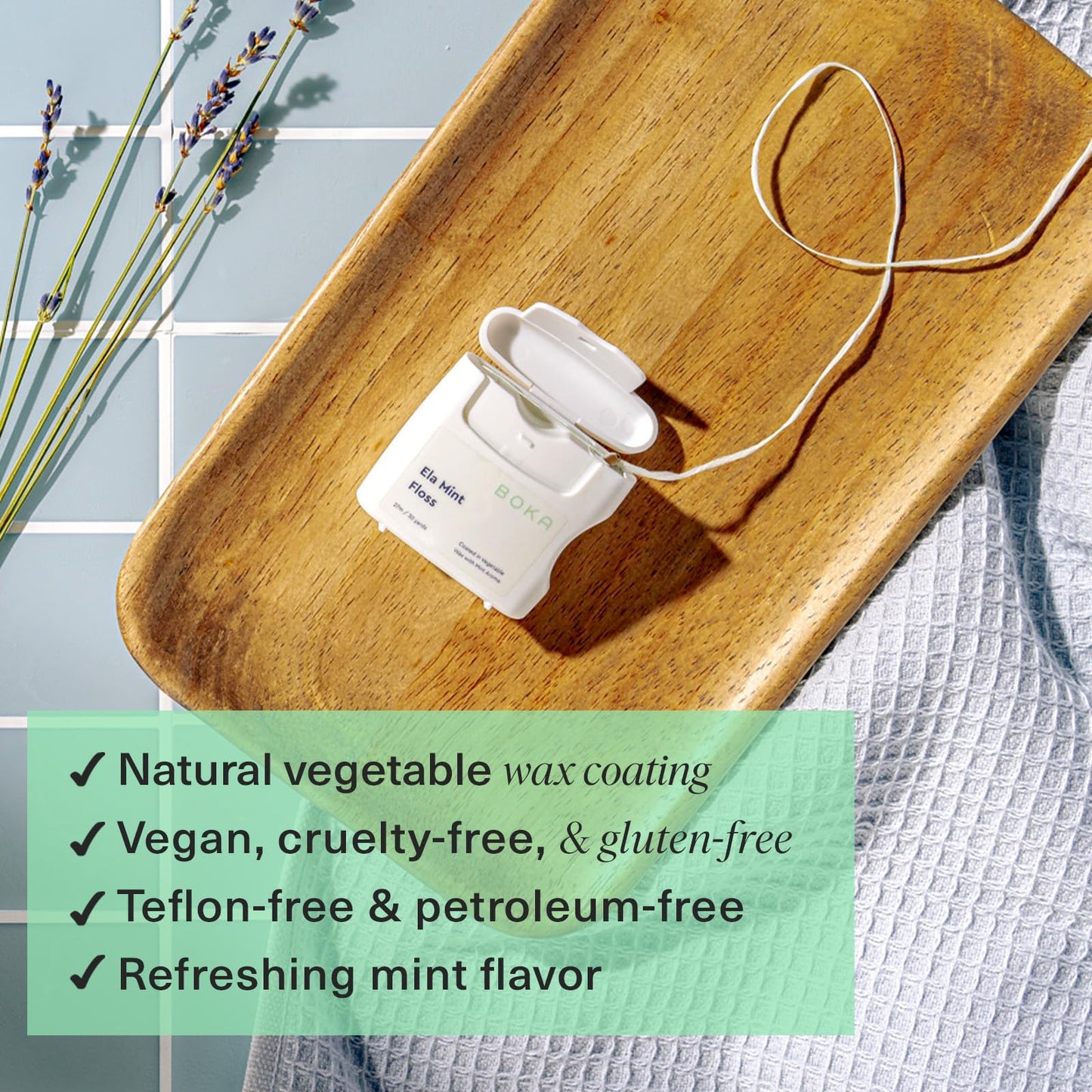 Boka Ela Mint Woven Dental Floss, Made from Plant-Based Vegetable Wax, Teflon-Free, 30 Yards of Waxed Floss (Pack of 1)