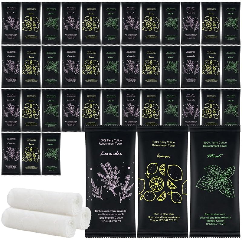 Moist Towelettes 60 Count with Lavender, Lemon & Mint – Individually Wrapped Cotton Towels