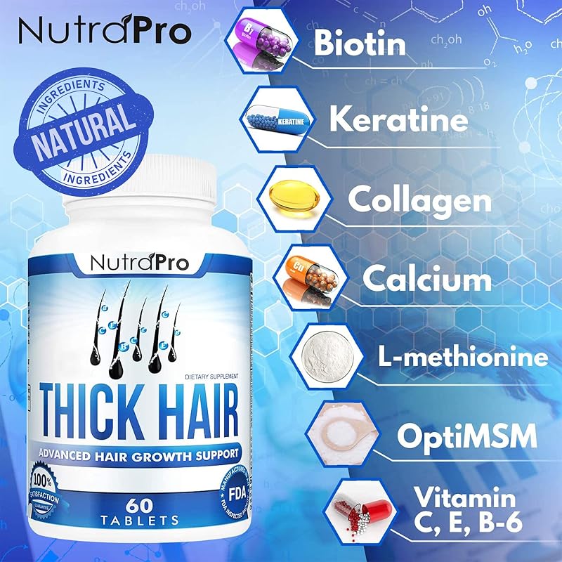 NutraPro Thick Hair Growth Vitamins 60 Count – Biotin, Keratin & Collagen Hair Pills