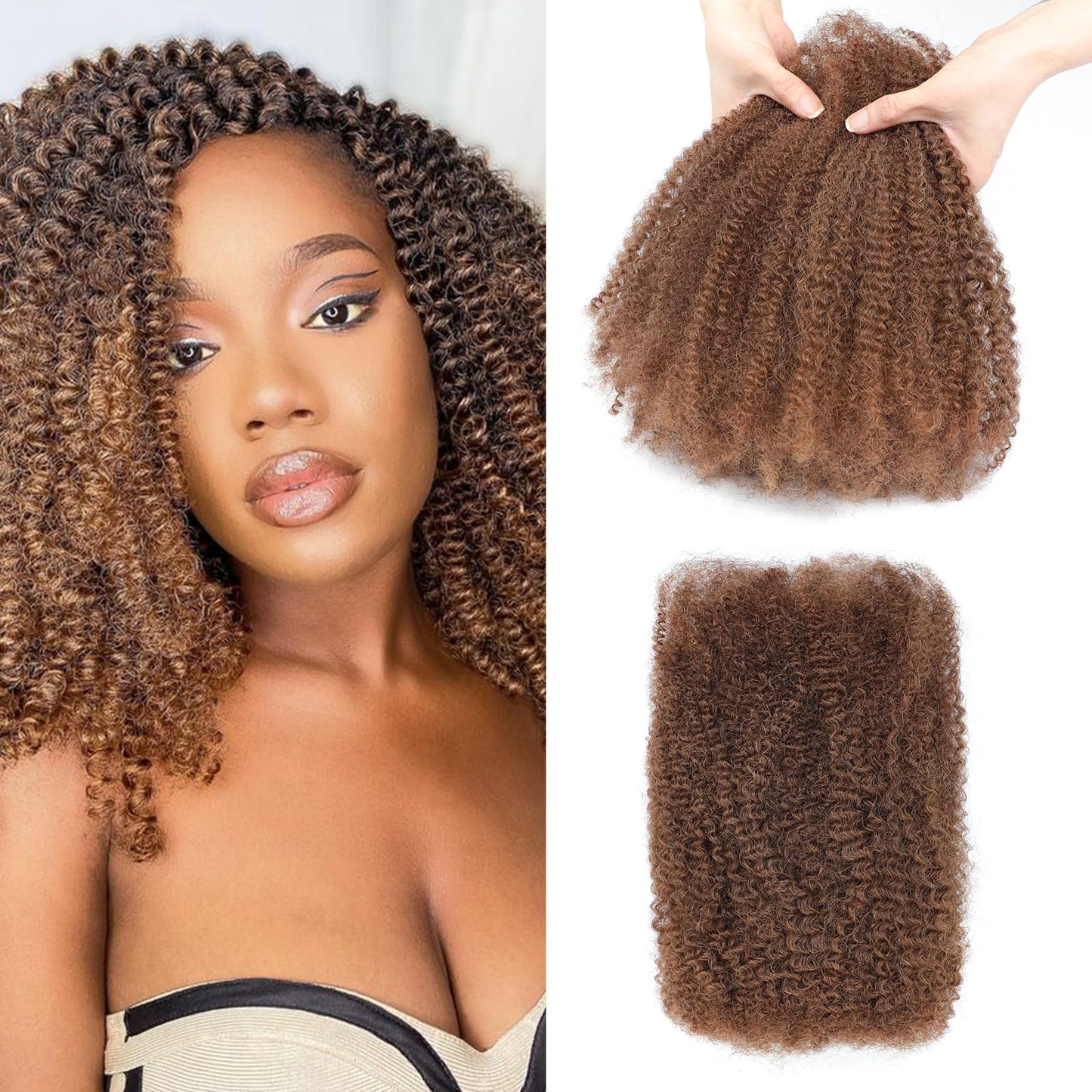 Humistwbiu Afro Kinkys Bulk Human Hair for Dreadlocks Extensions Repair Locs/Twists/Braids 14 Inch 4C Afro Kinky Curly Human Hair 1 Pack 50 Gram 30#