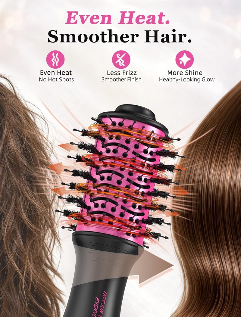 Travel Hair Dryer Brush 2-Inch Oval, Dual Voltage - Black & Pink (Variation: Black&Pink)