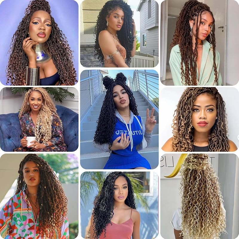 30 Inch Goddess Faux Locs Crochet Hair 8 Packs Pre-Looped River Locs with Curly Ends - Variation 1B+30 Inch