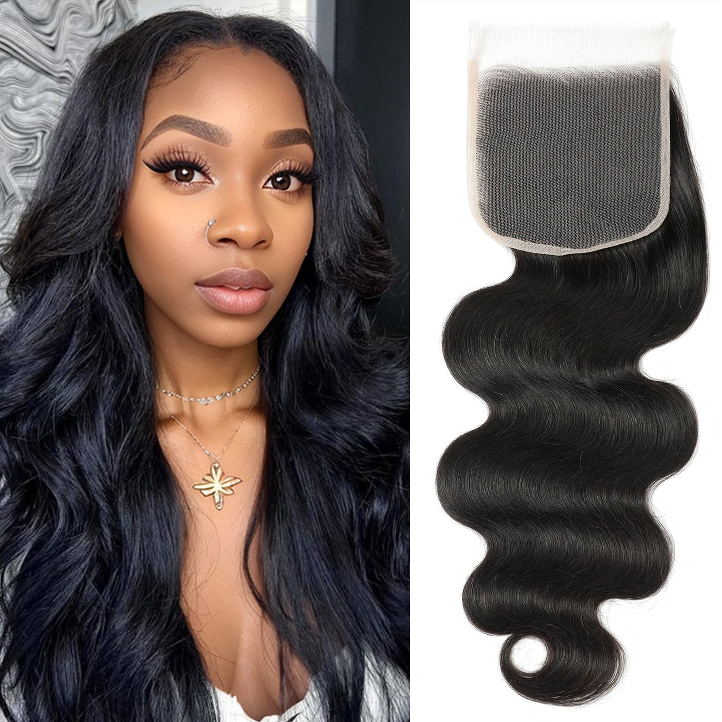 5x5 HD Lace Closure Body Wave Human Hair - Pre-Plucked Natural Hairline (10 Inch, Natural Color)