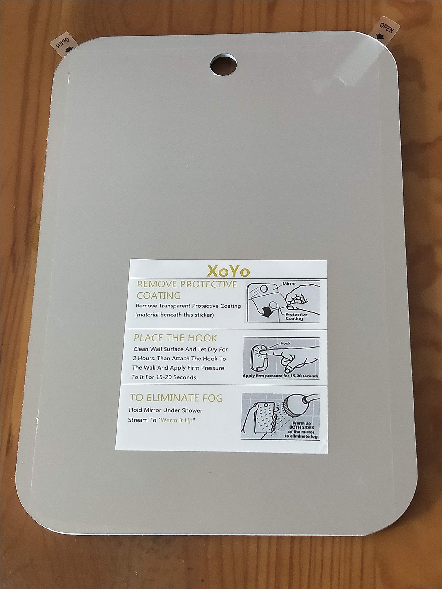 APHUIME XoYo-Large Fogless Shower Mirror （11inX7.48in）, Includes 1 Adhesive Hooks, Anit-Fog Shower Mirror, Shower Makeup Shave Mirror, Frameless Shower Mirror, Wall Hanging Mirror (Large, 1 Pack)