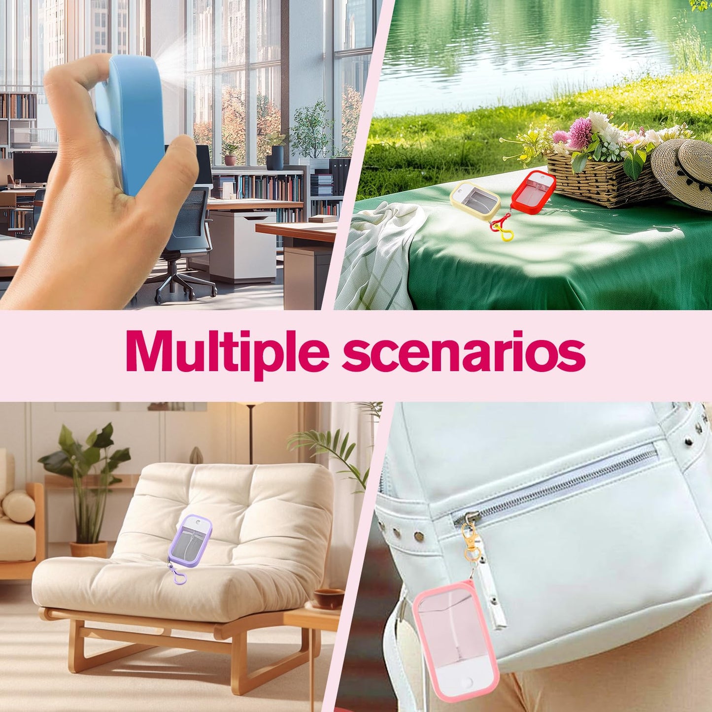 Silicone Case for Hand Sanitizer Spray 2025 Upgrade,Protective Case with Keychain,Non-Slip Grip,with Dust Cover& 50ml Portable Spray bottle&funnel,for Perfume, Body Care, Cosmetics