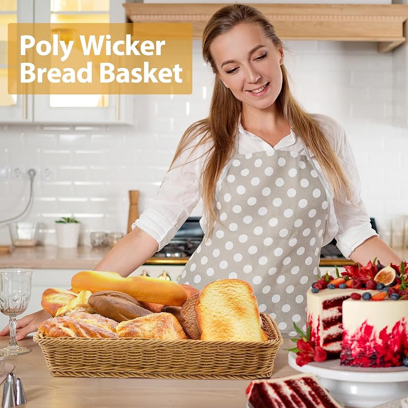 6 Pack 19-Inch Wicker Bread Baskets Set - Handwoven Polypropylene Rattan Serving Baskets