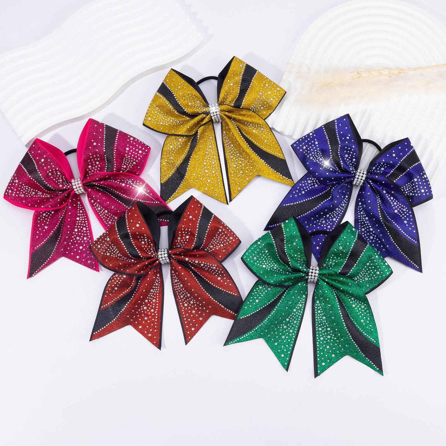CN 6PCS Glitter Cheer Bows for Cheerleaders, Hot Pink Sparkly Large Hair Bows for Girls Cheerleading with Elastic Hair Ties，Cheer Hair Accessories for Softball Competition School Spirit
