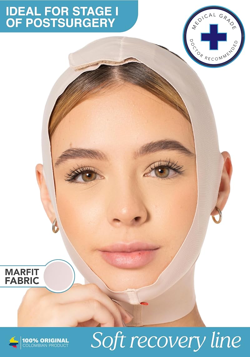 Post Surgery Chin Guard Strap - Beige Medium Open-Ear Compression Chin Support