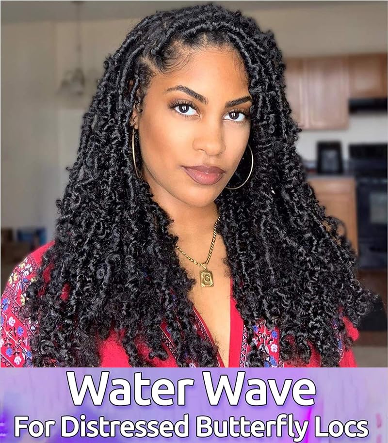 Passion Twist Crochet Hair 18in - 6 Pack Ombre Purple Water Wave for Butterfly Locs T1B/Purple
