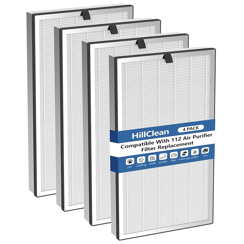 4 Pack 112 Replacement Filter for MA Series Air Purifier – 3-in-1 True HEPA Activated Carbon Filter