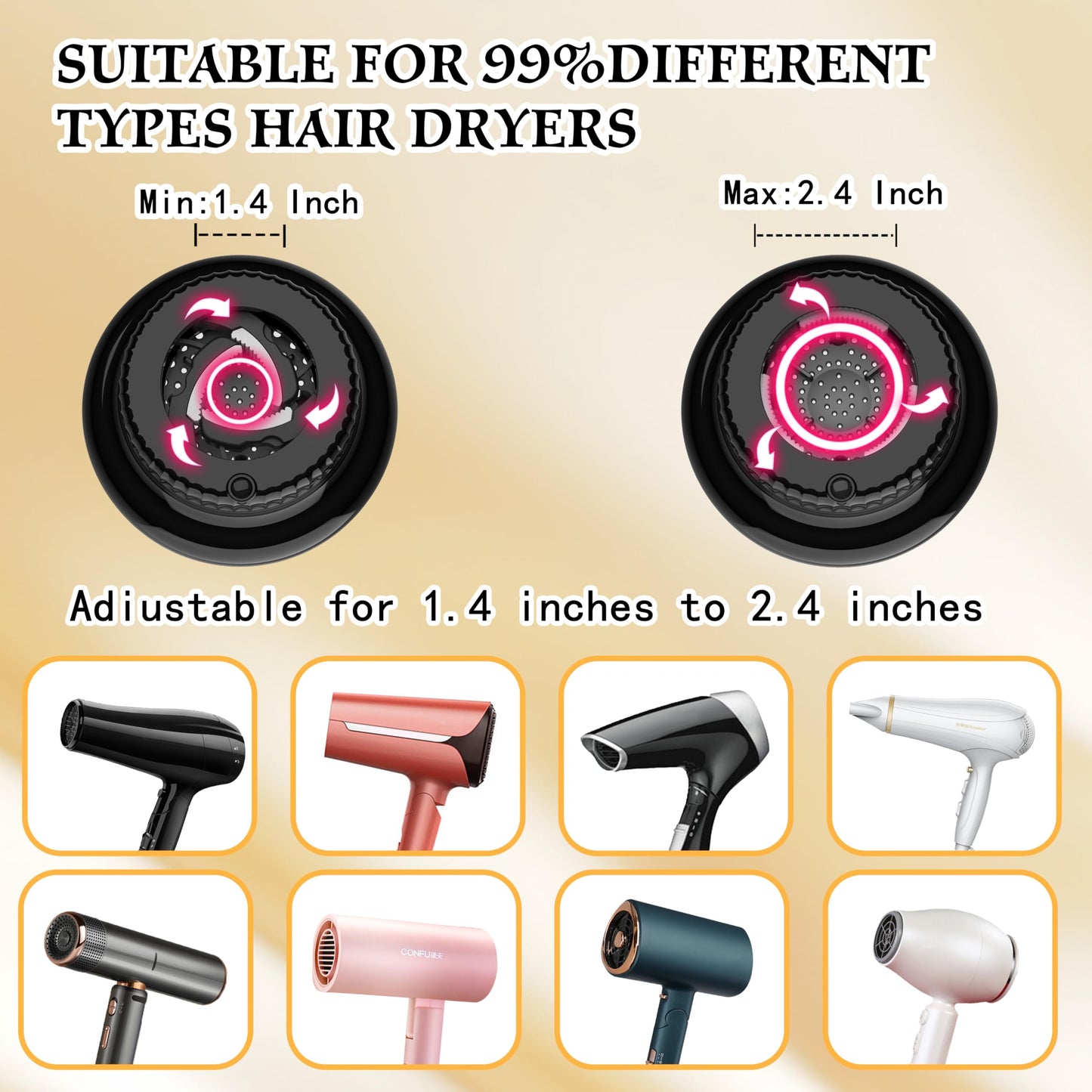 Hair Diffuser Attachment Universal Diffuser Hair Dryer for Curly Hair, Hair Dryer Diffuser for Blow Dry and Volumizing, Hair Diffuser for Curly Hair and Natural Wavy Hair (Black) BLOLYO