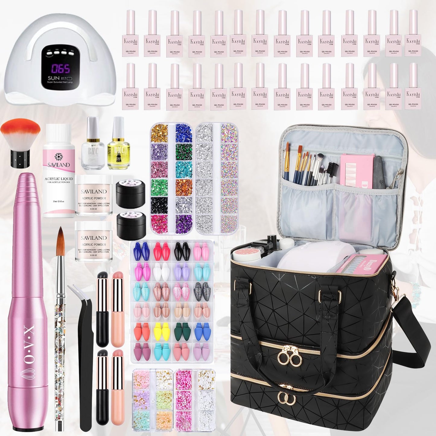 Nail Polish Organizer Bag Holds 84 Bottles & Nail Lamp, 3 Layers Nail Kit Storage Carrying Case Pu Leather, Large Nail Supplies Organizer With Shoulder Strap, Portable Travel Nail Bag For Nail Tech