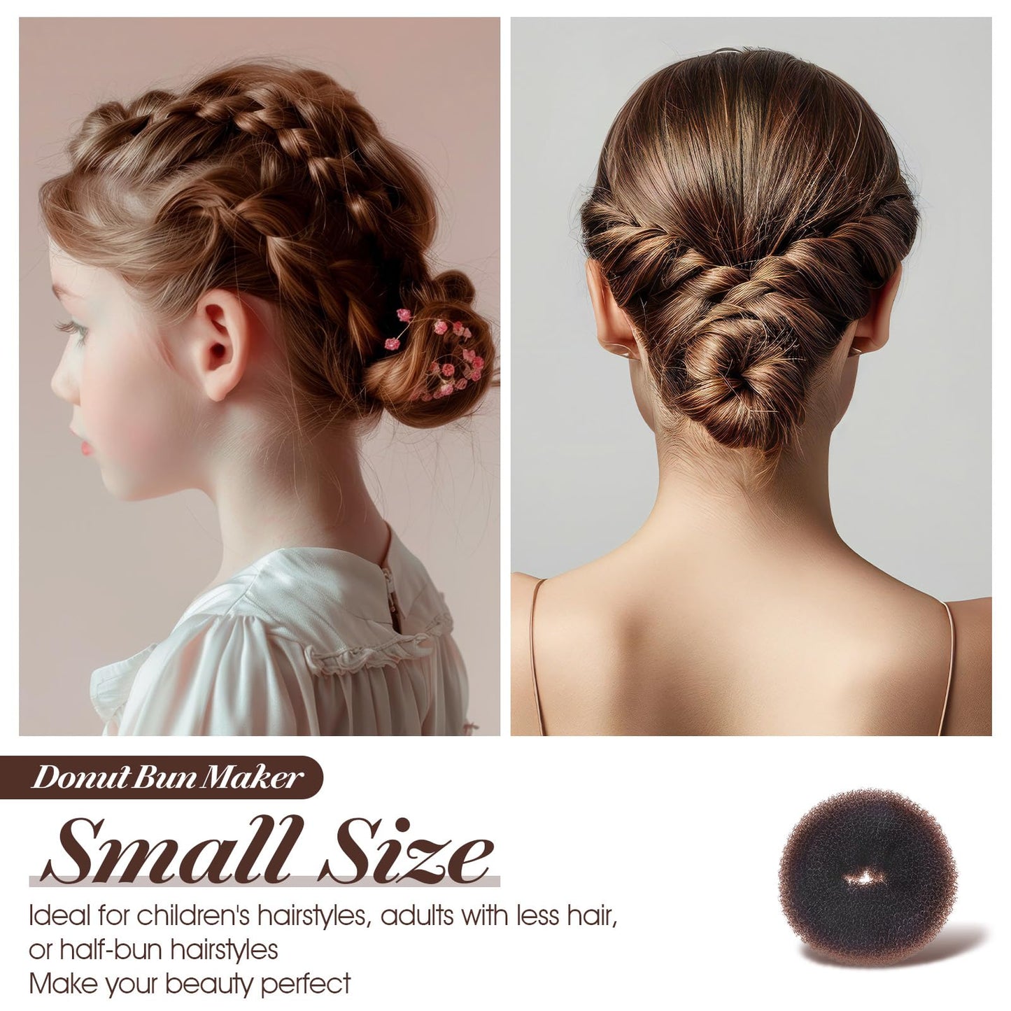 24pcs Donut Buns For Hair Bun Maker For Kids And Women 3 Sizes Hair Donuts For Buns Elastic Hairs Ties And Hairs Pins Kit For Ballet Bridal Accessories For Girls Updo Tools Brown