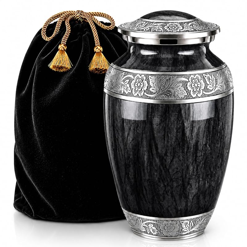 Wc Black Large Aluminum Urn for Adults – Watercolor Finish with Velvet Bag (Variation: Wc Black+Large)