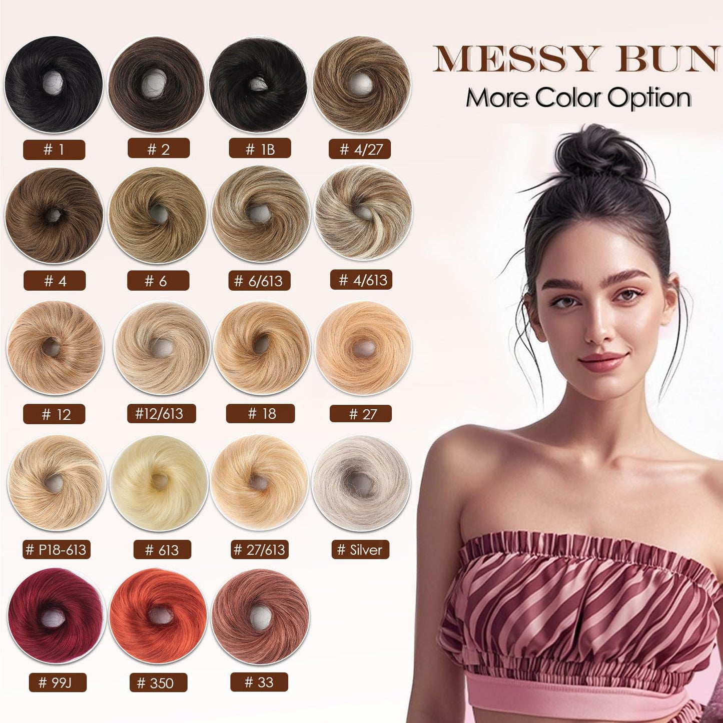 Fullart Messy Bun Hair Piece Human Hair #1 Jet Black 2 Count Wavy Tousled Smooth Stretchy Fluffy Donut Updo Elastic Rubber Band Human Hair Bun Extension Chignons Scrunchies