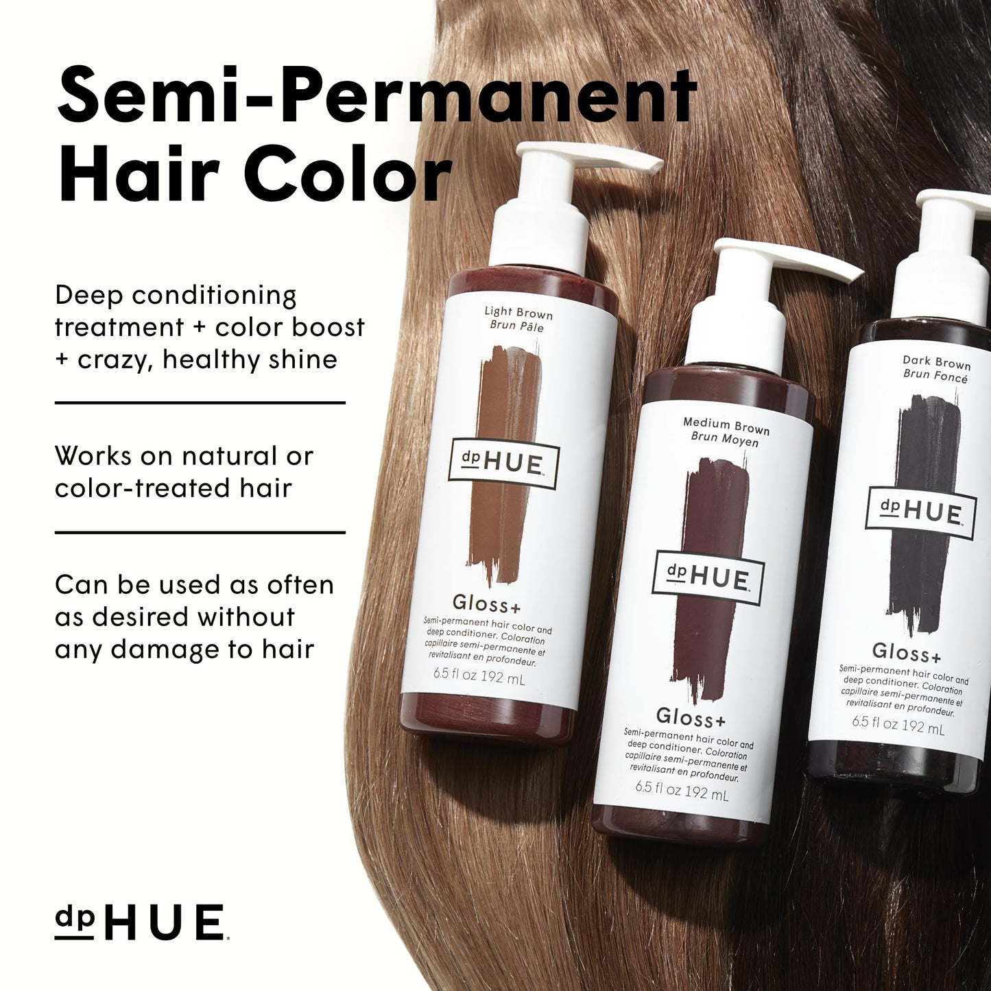 dpHUE Gloss+, Cool Medium Brown - 6.5 oz (8-12 Applications) - Semi-Permanent Hair Color & Conditioner - Lasts Up to Eight Washes - Paraben, SLS & SLES Sulfate Free - Vegan, Leaping Bunny Certified