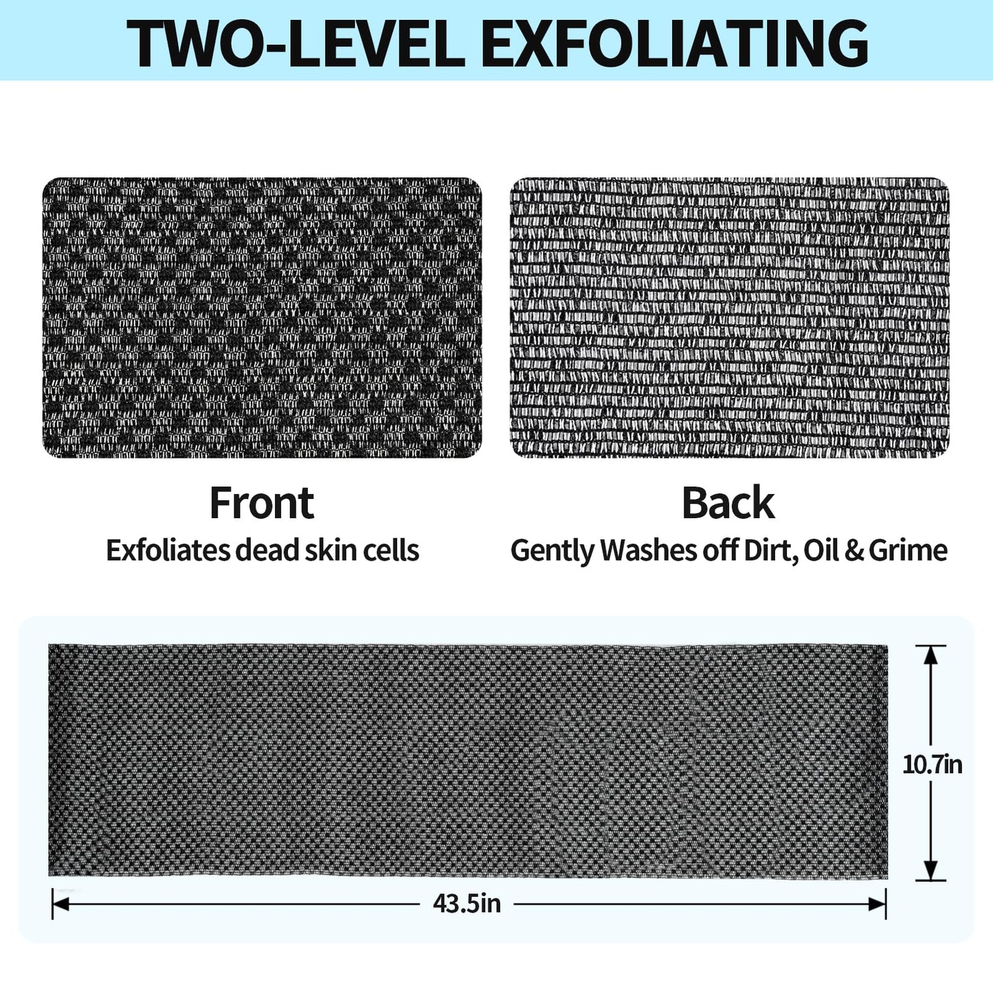 Adanluxe Exfoliating Washcloth Shower Towels, Premium Japanese Exfoliating Body Scrubber, Upgraded Loofah Sponge Rich in Silver Ion and Carbon Fiber, Face & Body Scrub Exfoliator with 2 Levels, Longer