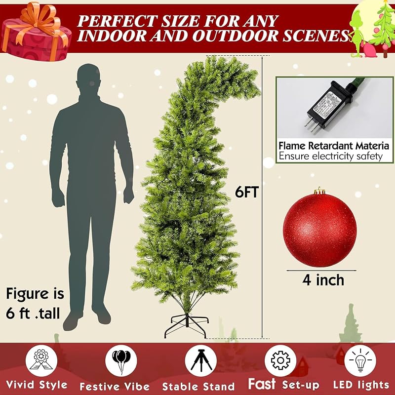6 ft Prelit Lime Green Christmas Tree with Stand - Whimsical Curly Top, Variation of THIS listing: 8in