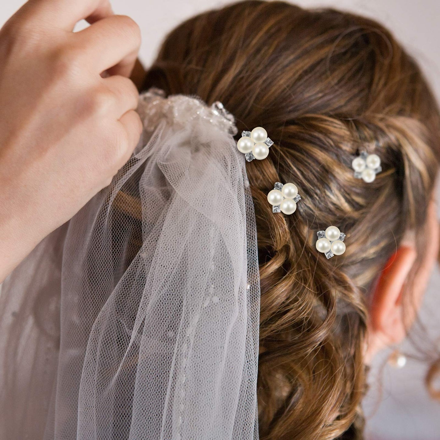 WILLBOND 18 Pcs Pearl Hair Pins Bridal Wedding Hair Accessories Crystal Bobby Pin for Brides Bridesmaids Flower Women Girls(Silver)