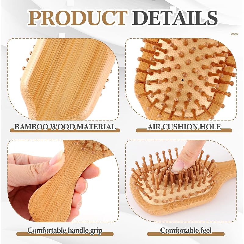 FoldTier 50-Piece Mini Bamboo Hair Brush Set - Travel Paddle Hairbrushes