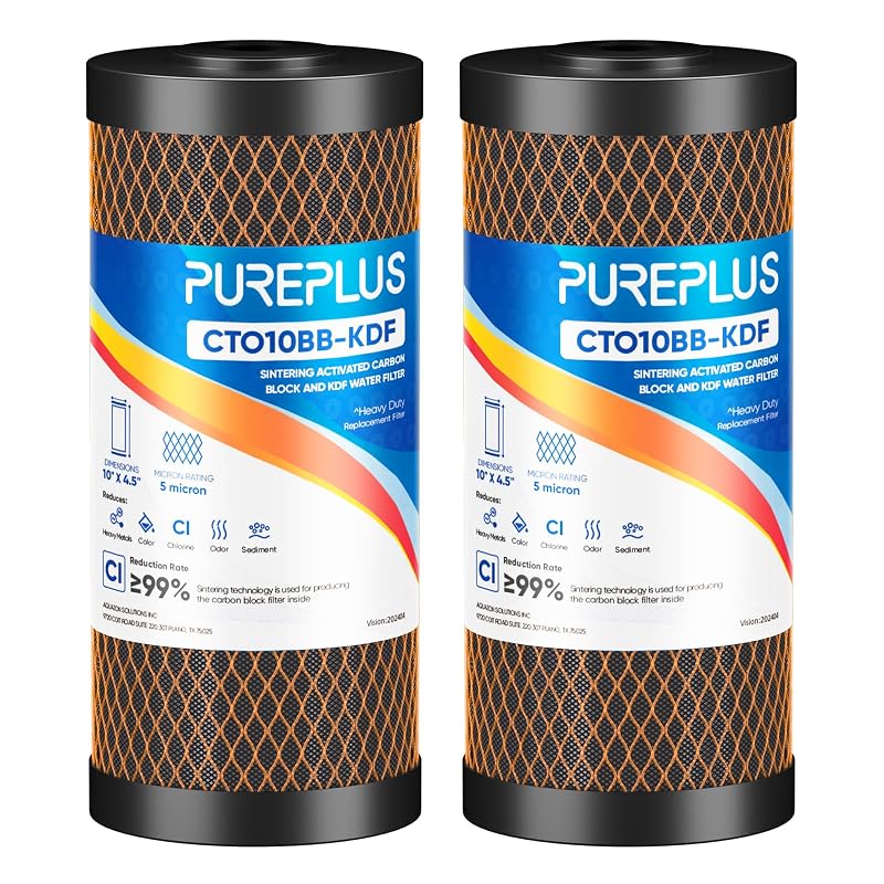 PurePlus 5 Micron 10x4.5 in Water Filter Cartridges Pack of 2 with KDF & Activated Carbon