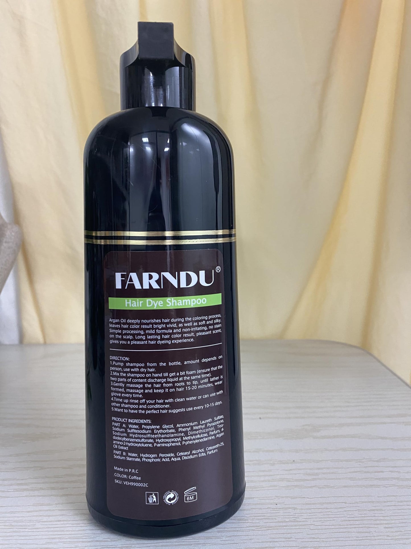 Farndu Coffee Hair Dye Shampoo for Women & Men - Gray Coverage 3 In 1 Natural Color Shampoo