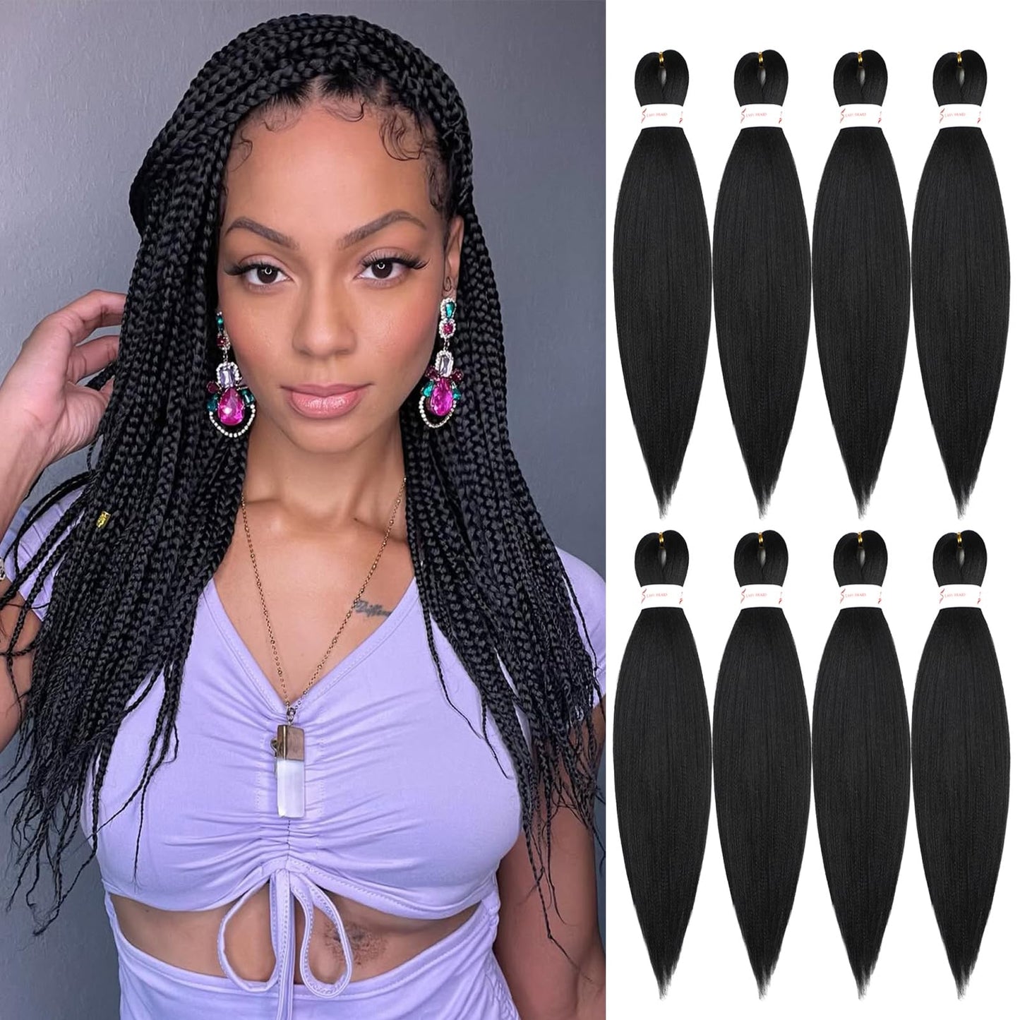 Braiding Hair Pre Stretched 16 Inch 8 Packs Professional Synthetic Braiding Hair for Box Braids/Twists/Crochet Braids No Itch Hot Water Setting Soft Yaki Texture (1B#)