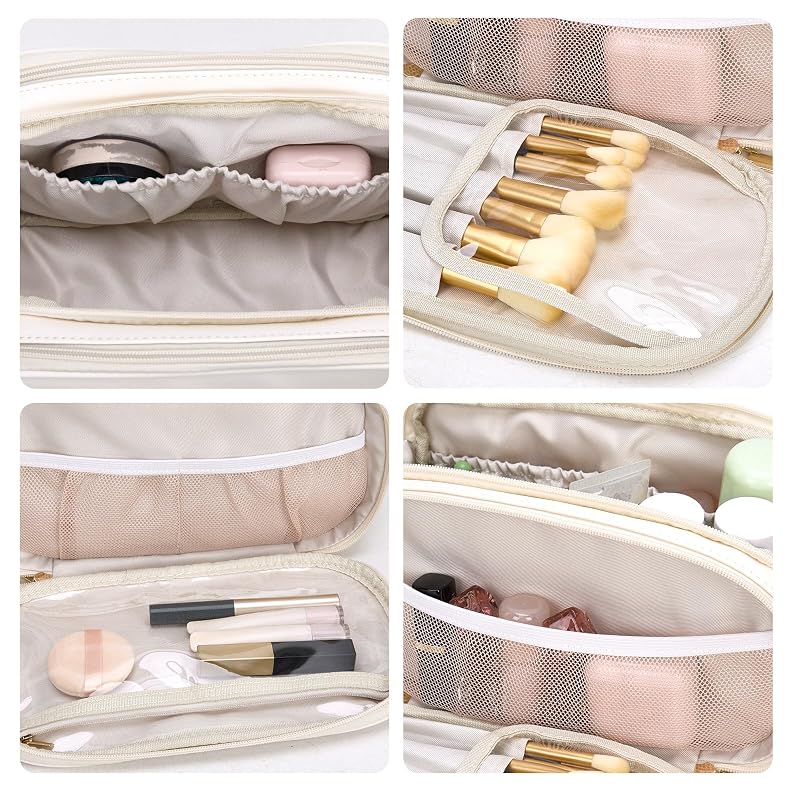 Wrangler Large Makeup Bag - Beige Travel Toiletry Organizer, 11x6.5x6
