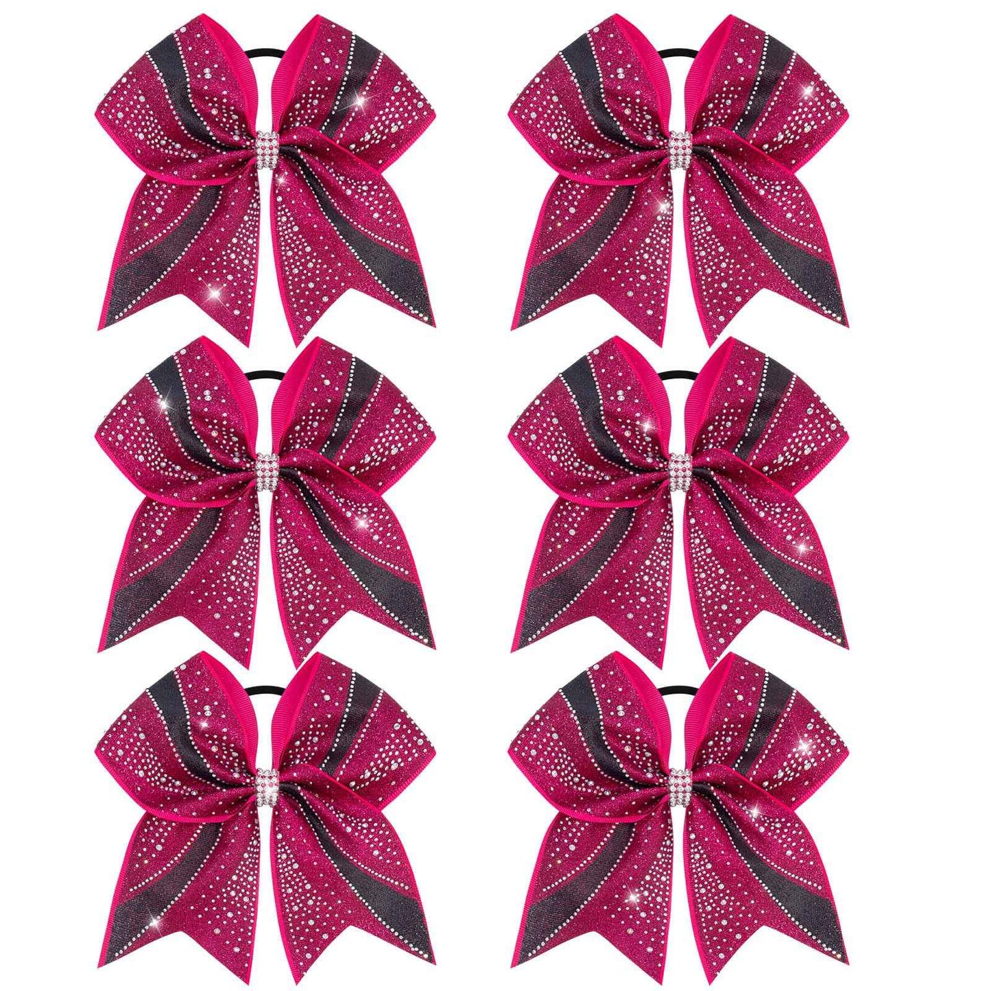 CN 6PCS Glitter Cheer Bows for Cheerleaders, Hot Pink Sparkly Large Hair Bows for Girls Cheerleading with Elastic Hair Ties，Cheer Hair Accessories for Softball Competition School Spirit