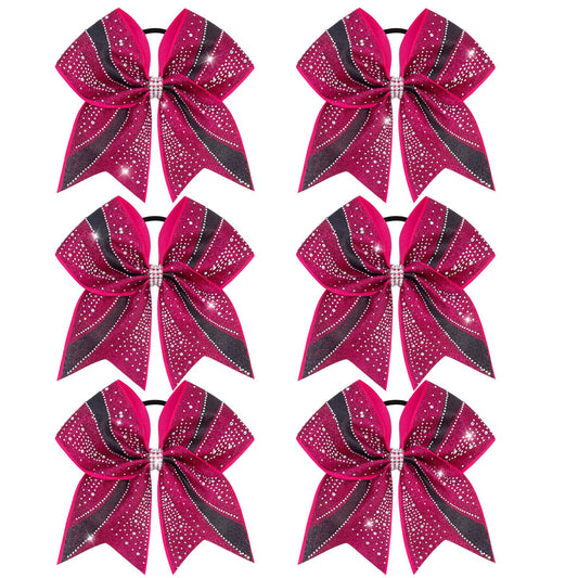 CN 6PCS Glitter Cheer Bows for Cheerleaders, Hot Pink Sparkly Large Hair Bows for Girls Cheerleading with Elastic Hair Ties，Cheer Hair Accessories for Softball Competition School Spirit